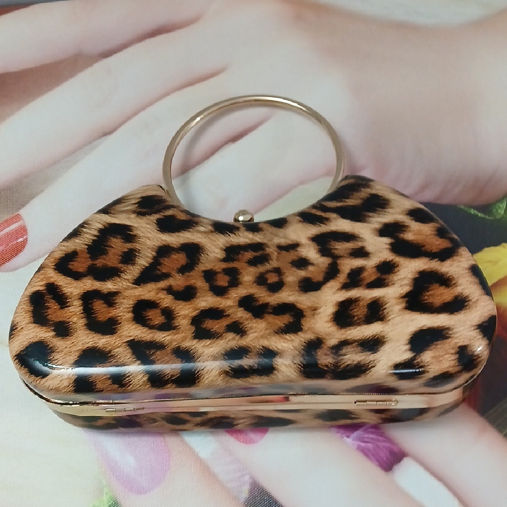 Leopard Print Handbag with Gold Handle